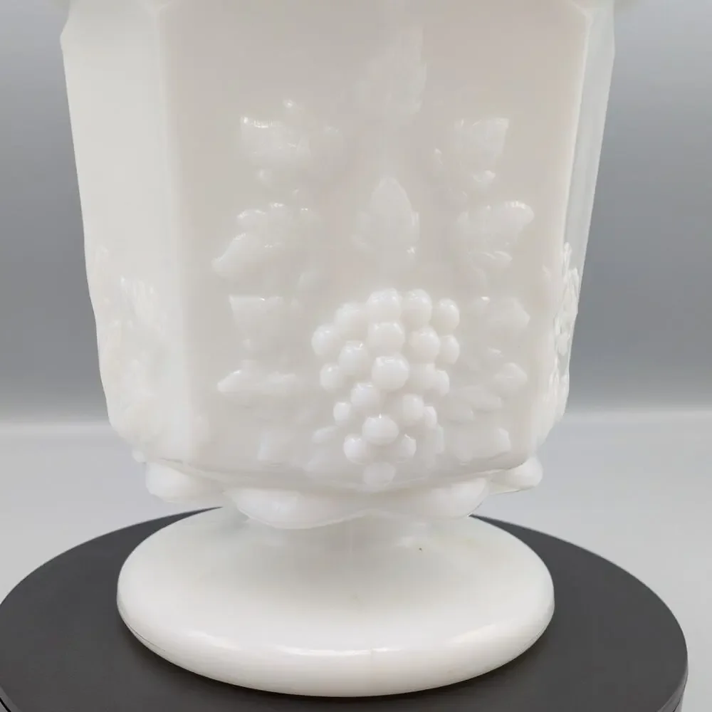 Westmoreland Paneled Grape Milk Glass Lidded Jar Candy Dish Lace Edge